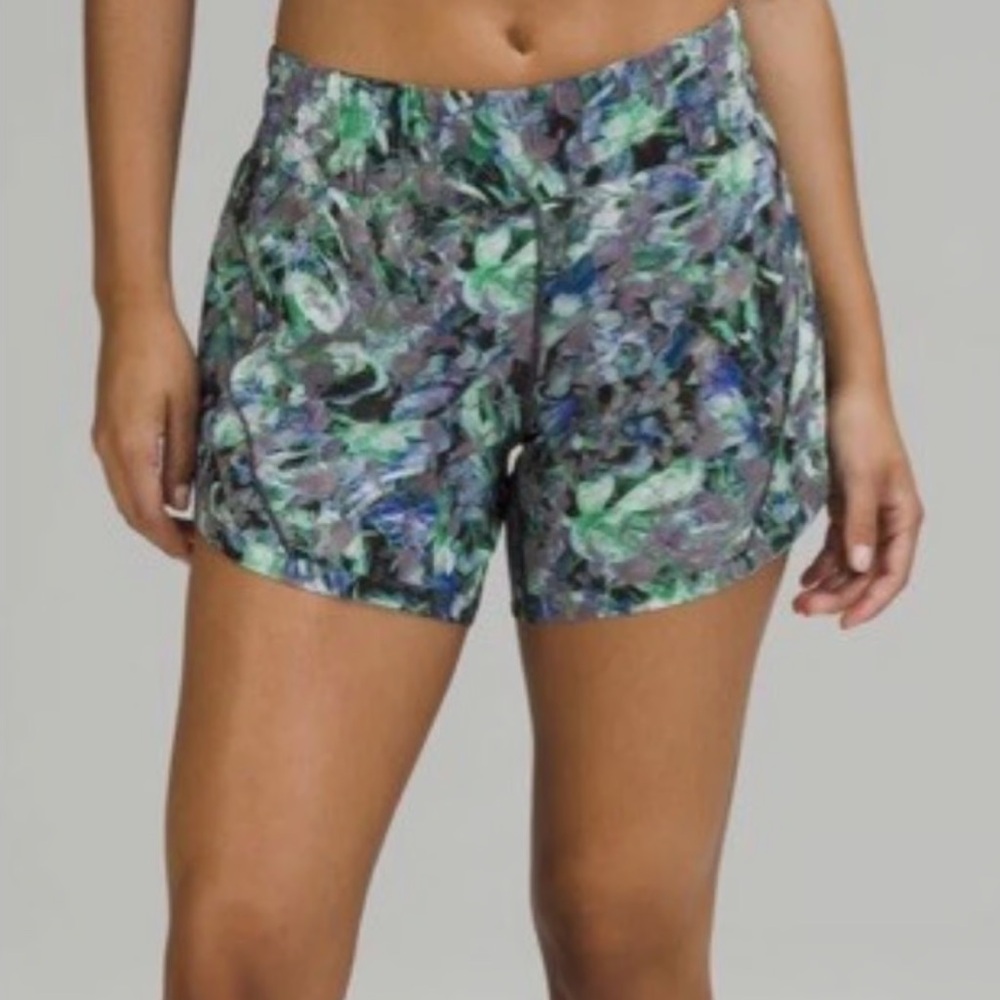 lululemon athletica Track That 5” Shorts in Green/Blue/Purple Print